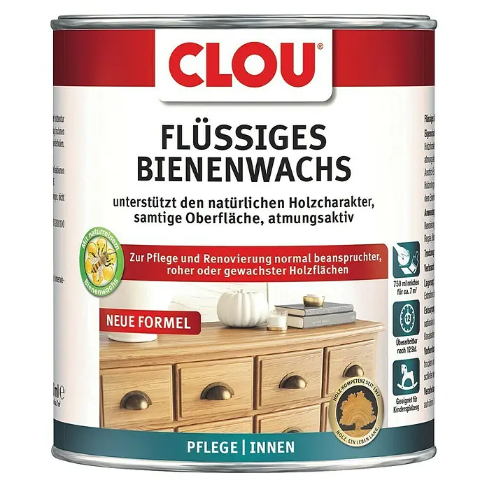 Clou Bienenwachs - Farblos, 750 ml, Flüssig - Clou Flüssiges Bienenwachs für Holzpflege und Renovierung. Unterstützt den natürlichen Holzcharakter und sorgt für eine samtige Oberfläche.