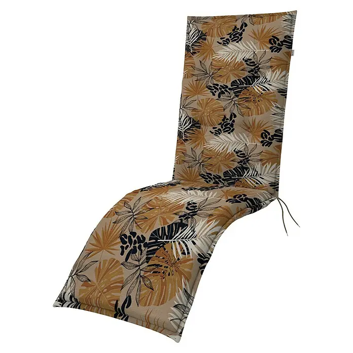 Doppler Liegenauflage Living Blumen - L x B x H: 195 x 60 x 6 cm, Baumwoll-Polyester-Mischgewebe, Braun/Schwarz - Eine stilvolle Liegeauflage mit tropischem Pflanzenmuster in Braun- und Beigetönen, perfekt für entspannte Stunden im Garten oder auf der Terrasse.