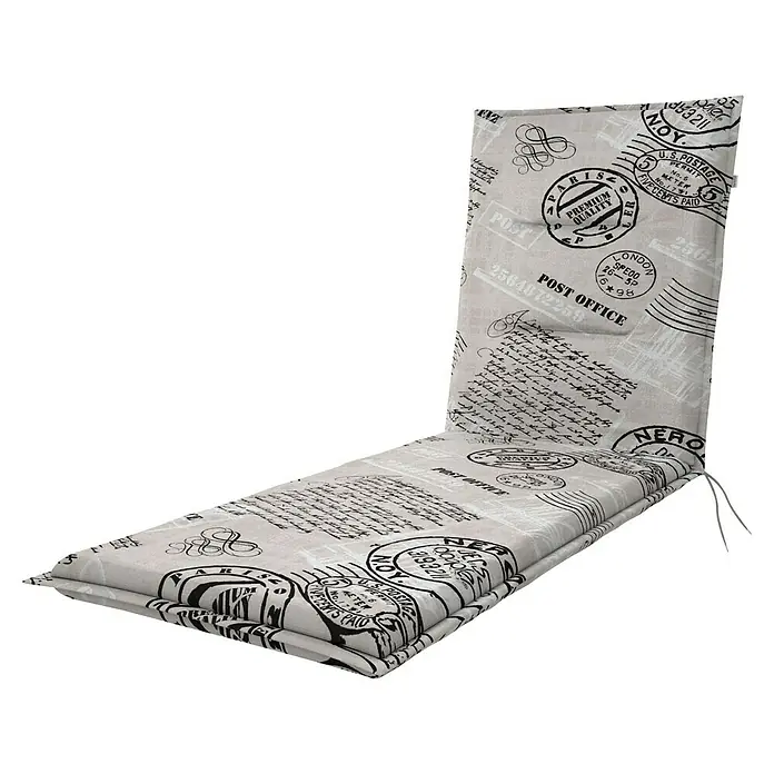 Doppler Liegenauflage Spot - L x B x H: 195 x 45 x 5 cm, Baumwolle, Polyester, Grau/Weiß - Eine bequeme, bedruckte Liegenauflage mit stilvollem Postmotiv für entspannte Stunden im Garten oder auf der Terrasse.