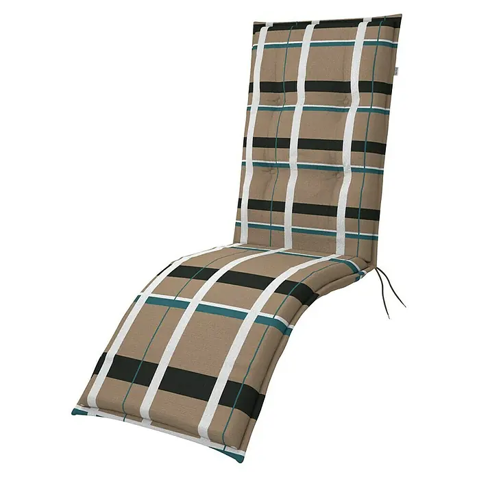 Doppler Liegenauflage Living Karo - L x B x H: 195 x 48 x 6 cm, Baumwoll-Polyester-Mischgewebe, Braun/Weiß - Gepolsterte Liegenauflage mit kariertem Muster in Braun, Weiß und Schwarz für entspannte Stunden im Freien.