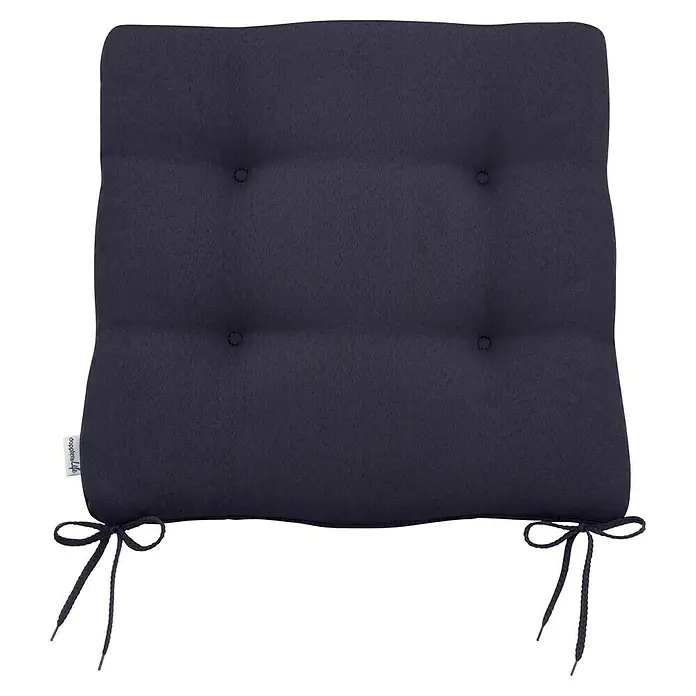 Doppler Sitzkissen Life - L x B x H: 45 x 45 x 4 cm, Schwarz - Dunkelblaues Sitzkissen mit vier Knöpfen, ideal für Stühle oder Bänke, bietet Komfort und Stil. Die Befestigungsbänder sorgen für einen sicheren Halt.