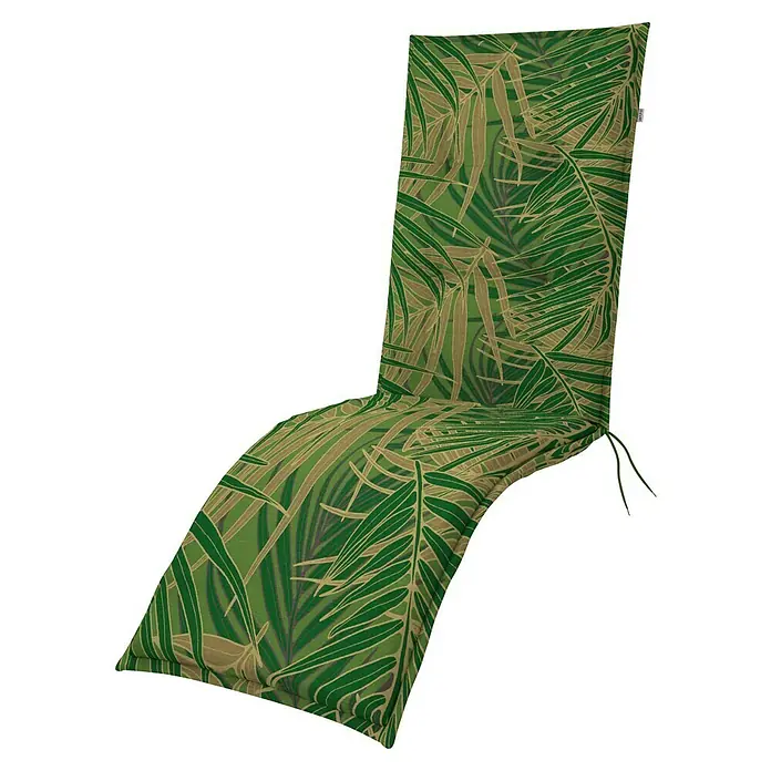 Doppler Liegenauflage Living - Relaxsesselauflage, L x B x H: 170 x 48 x 6 cm, Polyester, Baumwolle, Grün - Bequemes Outdoor-Stuhlkissen mit einem tropischen Blätterdesign in Grün- und Brauntönen, ideal für Gartenmöbel und entspannte Stunden im Freien.