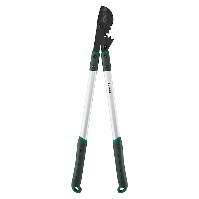 Gardol Comfort Getriebe-Astschere GDB42 - Max. Aststärke: 42 mm - Gardol Astschere mit schwarzen Klingen, silberfarbenen Griffen und grünen Akzenten für präzise Gartenarbeit.
