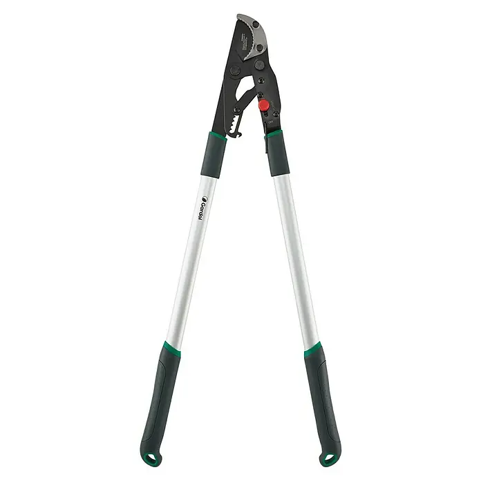 Gardol Premium Ratschenschere GDA35 - Max. Aststärke: 55 mm - Das Bild zeigt eine Gardol Astschere mit langen Griffen, ideal für den professionellen Baumschnitt und die Gartenpflege, auf schwarzem Hintergrund.