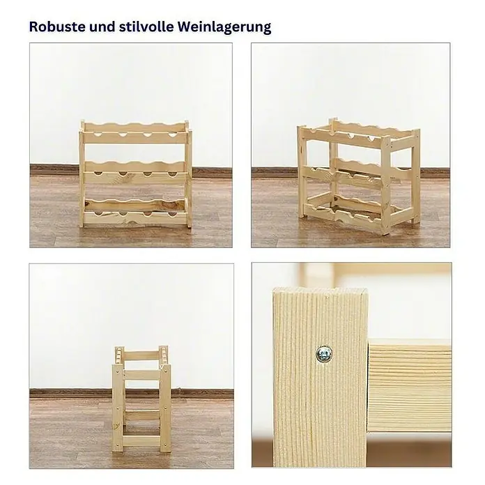 Proregal Flaschenregal Weinregal PINOTWINE für 12 Flaschen - L x B x H: 25 x 43 x 38 cm, Holz - Elegante Weinlagerung: Das Foto zeigt ein robustes und stilvolles Weinregal aus Holz, perfekt für die Aufbewahrung Ihrer Weinsammlung.