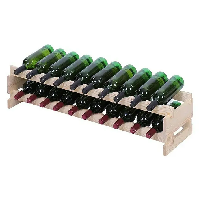 Proregal Flaschenregal Weinregal VINOTECA FLEX PRO für 20 Flaschen - L x B x H: 28 x 103 x 23 cm, Holz, Anzahl Böden: 2 Stk. - Weinregal aus Holz mit grünen und roten Weinflaschen. Praktische und stilvolle Aufbewahrungslösung für Ihre Weinsammlung.