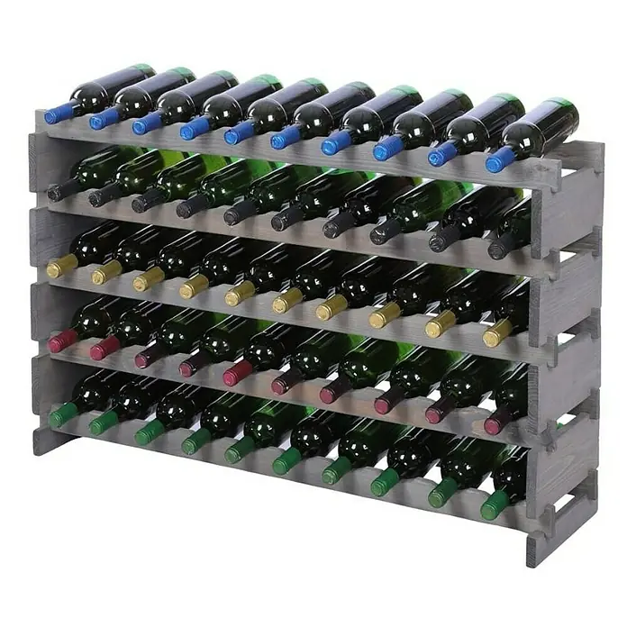 Proregal Flaschenregal Weinregal VINOTECA FLEX PRO für 50 Flaschen - L x B x H: 28 x 103 x 65 cm, Holz - Weinregal aus Holz mit mehreren Ebenen, gefüllt mit Weinflaschen verschiedener Sorten, ideal für die stilvolle Lagerung von Wein.
