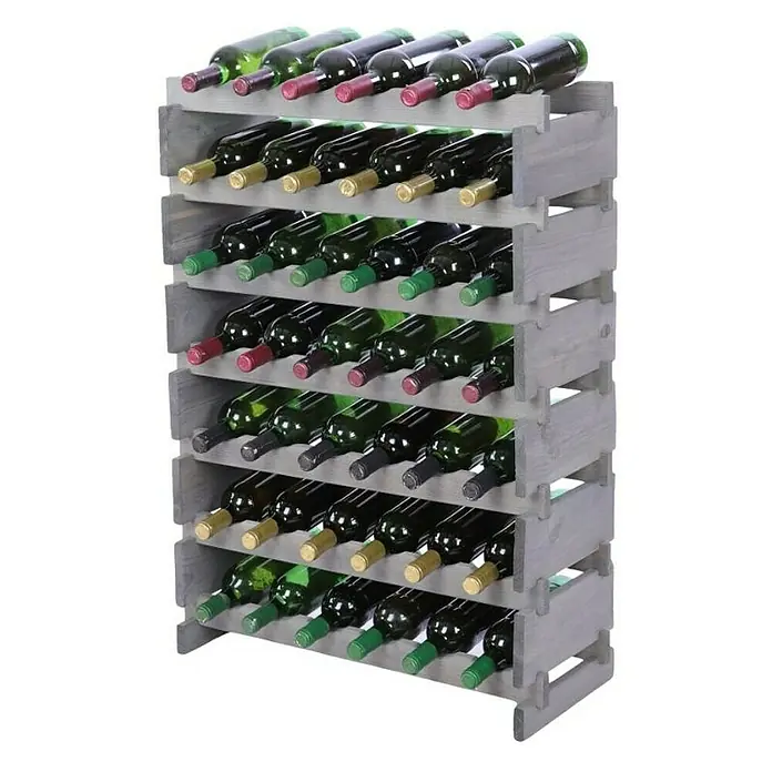 Proregal Flaschenregal Weinregal VINOTECA FLEX PRO für 42 Flaschen - L x B x H: 28 x 65 x 93 cm, Holz, Anzahl Böden: 7 Stk. - Weinregal aus Holz mit mehreren Ebenen, gefüllt mit Weinflaschen in verschiedenen Farben. Praktische und stilvolle Weinlagerung.