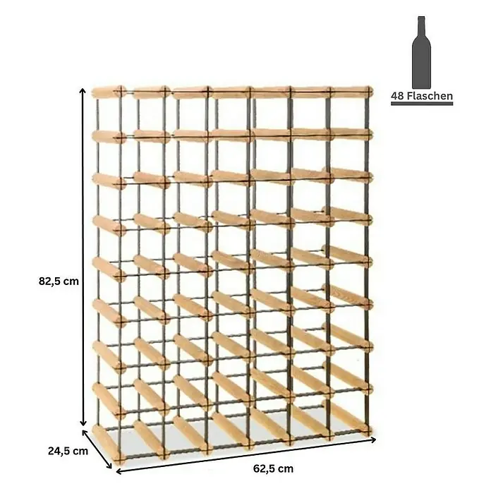 Proregal Flaschenregal Modulares Weinregal VINOTECA MOD METAL für 6x8 Flaschen - Holz - Abbildung eines Weinregals für 48 Flaschen mit den Maßen 82,5 x 62,5 x 24,5 cm.