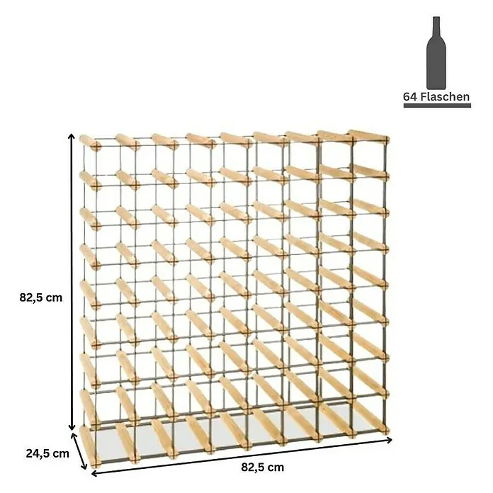 Proregal Flaschenregal Modulares Weinregal VINOTECA MOD METAL für 8x8 Flaschen - Holz - Weinregal aus Holz und Metall für 64 Flaschen mit den Maßen 82,5 x 82,5 x 24,5 cm zur stilvollen Weinlagerung.