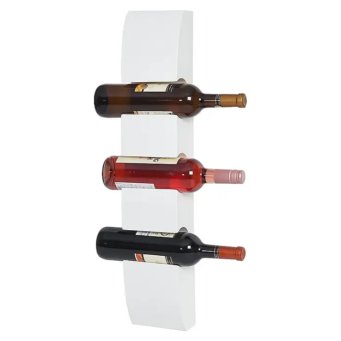 Berlinlodge Flaschenregal Weinregal für 3 Flaschen - L x B x H: 9 x 13 x 54 cm, Holz - Weinregal mit drei Flaschen Rot-, Rosé- und Weißwein in einem modernen, weißen Regal.