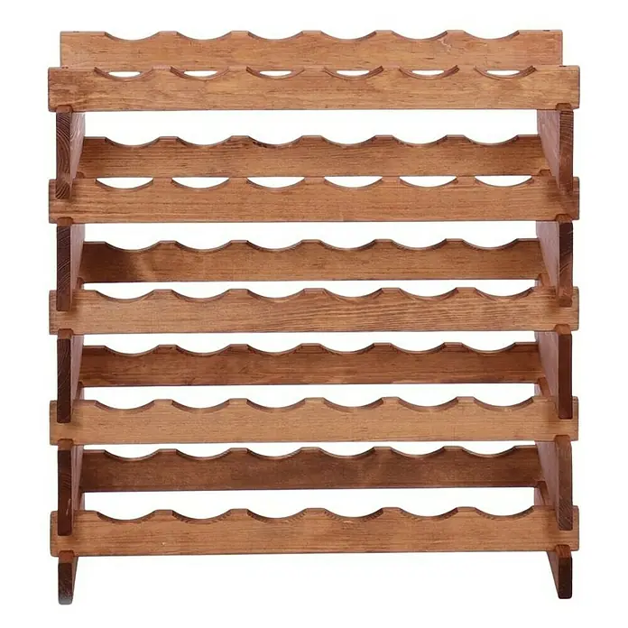 Weinregal VINOTECA FLEX PRO | HxBxT 65x65x28cm | 30 Flaschen auf 5 Ebenen | Massives Kiefernholz | Braun geölt -  - Weinregal aus Holz mit mehreren Ebenen zur Aufbewahrung von Weinflaschen, ideal für Weinliebhaber.