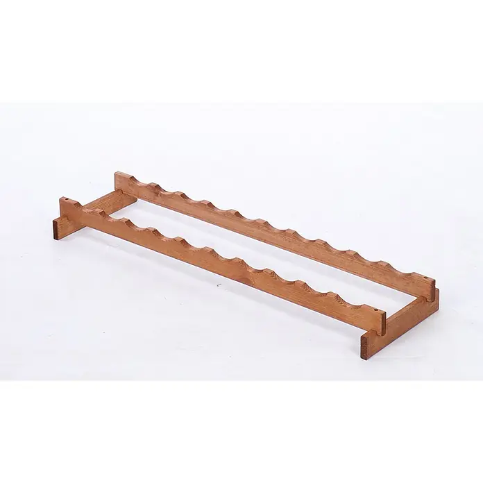 Proregal Flaschenregal Weinregal VINOTECA FLEX PRO für 10 Flaschen - L x B x H: 28 x 103 x 9 cm, Holz, Anzahl Böden: 1 Stk. - Nahaufnahme eines rustikalen Weinregals aus Holz mit Aussparungen für die Flaschen auf einer ebenen, weißen Oberfläche.