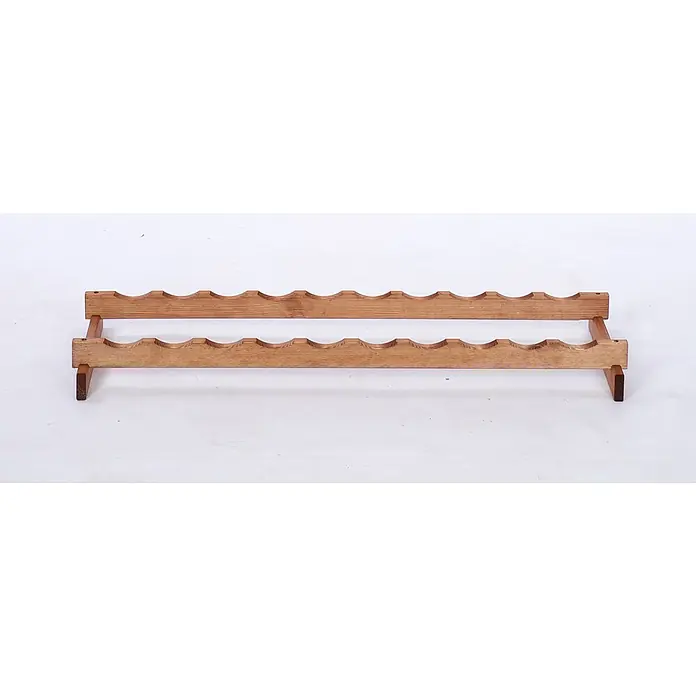 Proregal Flaschenregal Weinregal VINOTECA FLEX PRO für 10 Flaschen - L x B x H: 28 x 103 x 9 cm, Holz, Anzahl Böden: 1 Stk. - Dieses Bild zeigt ein rustikales Weinregal aus Holz mit zwei Ebenen und Aussparungen für die Flaschenlagerung. Das Regal steht auf einem weißen Untergrund.