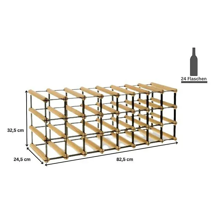 Proregal Flaschenregal Modulares Weinregal VINOTECA MOD METAL für 8x3 Flaschen - Holz - Weinregal aus Holz und Metall für 24 Flaschen mit den Maßen 82,5x24,5x32,5 cm zur stilvollen Aufbewahrung von Weinen.