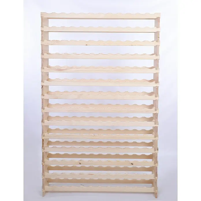 Proregal Flaschenregal Weinregal VINOTECA FLEX PRO für 168 Flaschen - L x B x H: 28 x 123 x 191 cm, Holz, Anzahl Böden: 14 Stk. - Ein unlackiertes, helles Holzweinregal mit gewelltem Design, das ideal für die stilvolle Lagerung von Weinflaschen ist.