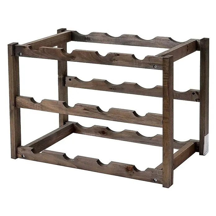 Berlinlodge Flaschenregal Weinregal für 12 Flaschen - L x B x H: 36 x 42 x 30 cm, Holz - Weinregal aus Holz mit drei Ebenen zur stilvollen Aufbewahrung von Weinflaschen. Rustikales Design für die perfekte Präsentation.