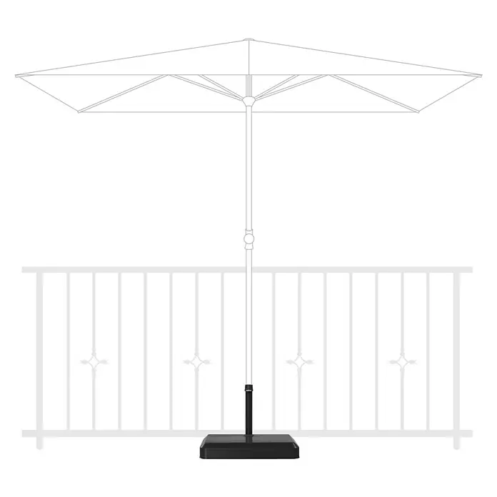 Doppler Balkonschirmständer - L x B: 28 x 49 cm, Für Rohrdurchmesser: 25 mm - 32 mm, 20 kg - Darstellung eines Sonnenschirms mit Ständer auf einer Terrasse.