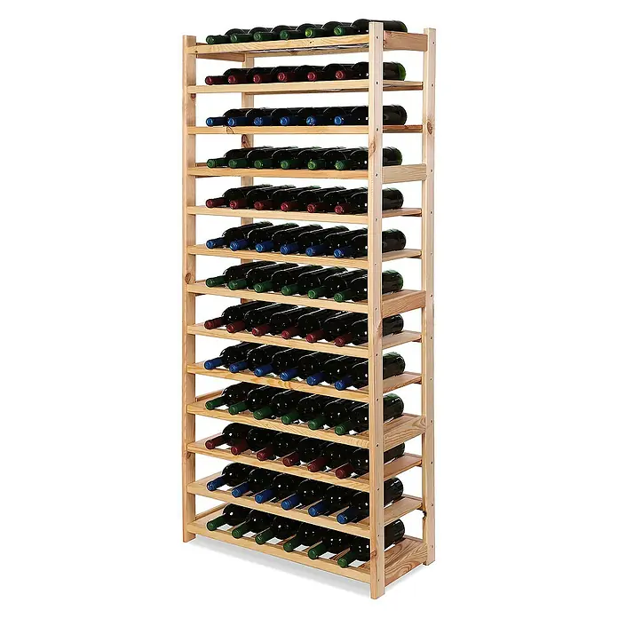 Proregal Flaschenregal Weinregal SPREEWALD für 78 Flaschen - L x B x H: 33 x 70 x 163 cm, Holz, Anzahl Böden: 13 Stk. - Holz Weinregal mit mehreren Regalen, gefüllt mit Weinflaschen. Ideal für die stilvolle Lagerung von Weinen.