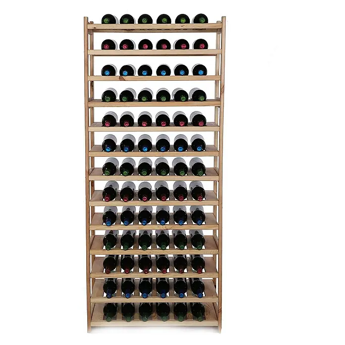 Proregal Flaschenregal Weinregal SPREEWALD für 78 Flaschen - L x B x H: 33 x 70 x 163 cm, Holz, Anzahl Böden: 13 Stk. - Aufnahme eines Holzweinregals gefüllt mit Weinflaschen, die in einem Wohn- oder Geschäftsbereich die Organisation und Präsentation von Weinen erleichtert.