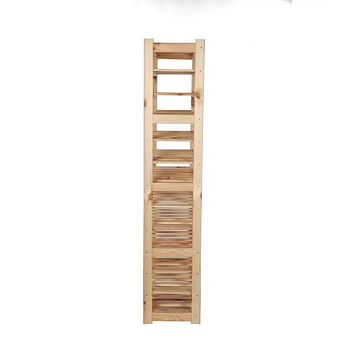 Proregal Flaschenregal Weinregal SPREEWALD für 78 Flaschen - L x B x H: 33 x 70 x 163 cm, Holz, Anzahl Böden: 13 Stk. - Foto eines schmalen, hohen Holzregals mit offenen Fächern und Lamellentüren. Das Regal ist aus hellem Holz gefertigt und hat eine natürliche Maserung.