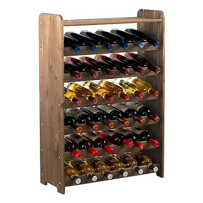 Proregal Flaschenregal Weinregal PINOTWINE C für 36 Flaschen - L x B x H: 26,5 x 63,2 x 87,2 cm, Holz - Ein rustikales Weinregal aus Holz mit mehreren Ablagen für die stilvolle Aufbewahrung einer Weinsammlung.