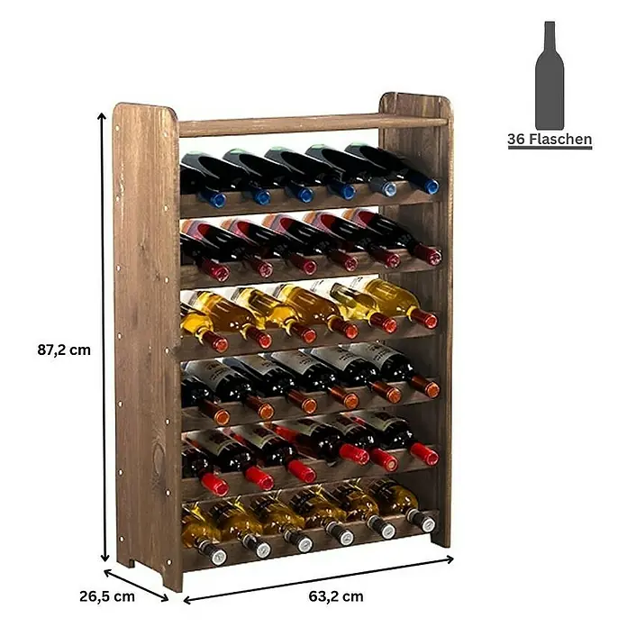 Proregal Flaschenregal Weinregal PINOTWINE C für 36 Flaschen - L x B x H: 26,5 x 63,2 x 87,2 cm, Holz - Weinregal aus Holz für 36 Flaschen mit den Maßen 87,2 x 63,2 x 26,5 cm. Perfekt für die stilvolle Lagerung Ihrer Weinsammlung.