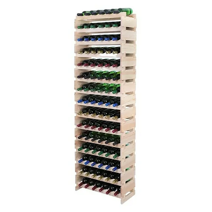 Proregal Flaschenregal Weinregal VINOTECA FLEX PRO für 90 Flaschen - L x B x H: 28 x 65 x 205 cm, Holz, Anzahl Böden: 15 Stk. - Holzweinregal mit mehreren Ebenen gefüllt mit Weinflaschen unterschiedlicher Sorten, ideal zur stilvollen Weinlagerung.