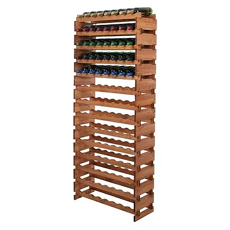 Weinregal VINOTECA FLEX PRO | HxBxT 191x84x28cm | 112 Flaschen auf 14 Ebenen | Massives Kiefernholz | Braun geölt