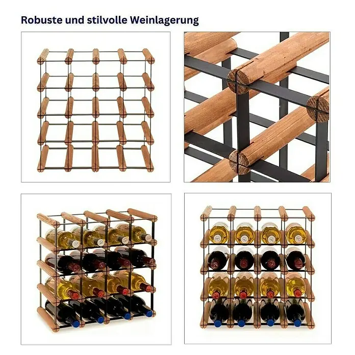 Proregal Flaschenregal Modulares Weinregal VINOTECA MOD METAL für 4x4 Flaschen - L x B x H: 24,5 x 42,5 x 42,5 cm, Holz - Weinregal aus Holz und Metall für 25 Flaschen zur robusten und stilvollen Weinlagerung.