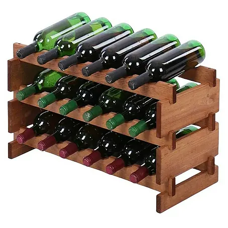 Weinregal VINOTECA FLEX PRO | HxBxT 37x65x28cm | 18 Flaschen auf 3 Ebenen | Massives Kiefernholz | Braun geölt
