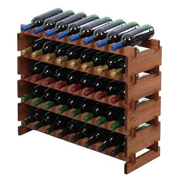 Proregal Flaschenregal Weinregal VINOTECA FLEX PRO für 40 Flaschen - L x B x H: 28 x 84 x 65 cm, Holz, Anzahl Böden: 5 Stk. - Weinflaschen lagern in einem braunen, mehrstöckigen Weinregal aus Holz.
