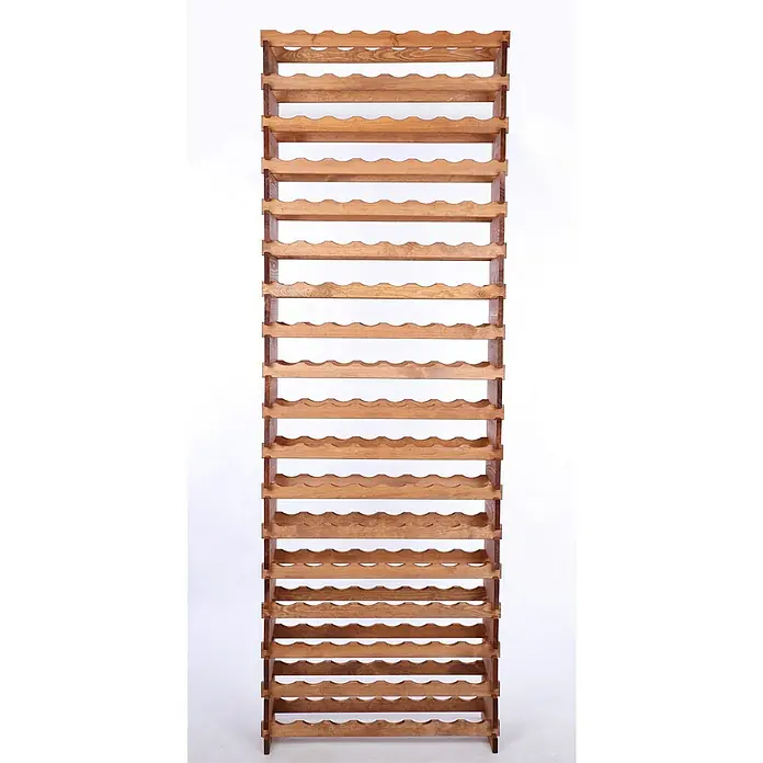 Proregal Flaschenregal Weinregal VINOTECA FLEX PRO für 144 Flaschen - L x B x H: 28 x 84 x 247 cm, Holz, Anzahl Böden: 18 Stk. - Detailaufnahme eines Weinregals aus Holz mit gewellten Ablagen zur Aufbewahrung von Weinflaschen.