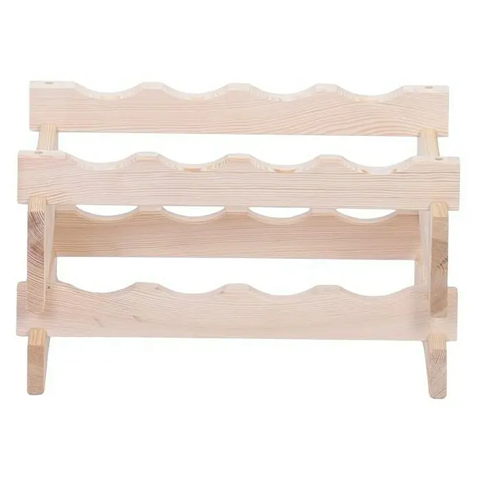 Proregal Flaschenregal Weinregal VINOTECA FLEX PRO für 8 Flaschen - L x B x H: 28 x 46 x 23 cm, Holz, Anzahl Böden: 2 Stk. - Dieses Bild zeigt ein Weinregal aus hellem Holz mit drei Ebenen und wellenförmigen Aussparungen zur Flaschenlagerung.