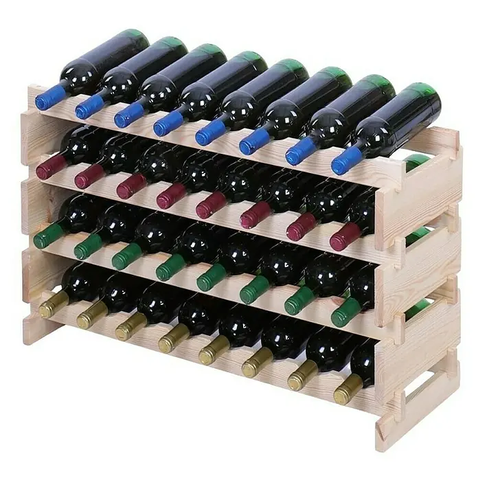 Proregal Flaschenregal Weinregal VINOTECA FLEX PRO für 32 Flaschen - L x B x H: 28 x 84 x 51 cm, Holz, Anzahl Böden: 4 Stk. - Voller Weinregal aus Holz mit einer Auswahl an Weinflaschen mit farbcodierten Verschlüssen zur stilvollen Weinaufbewahrung.