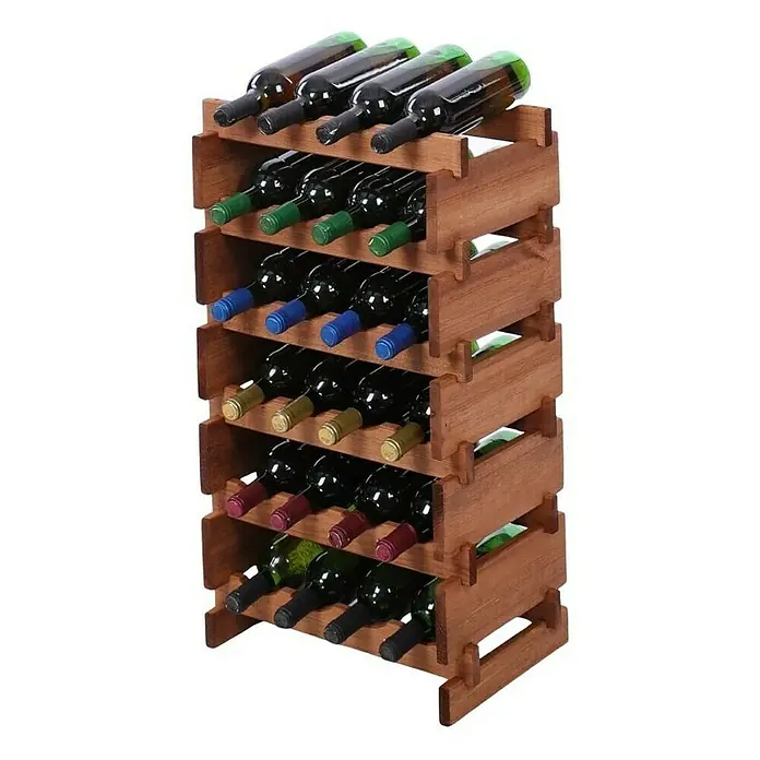 Proregal Flaschenregal Weinregal VINOTECA FLEX PRO für 24 Flaschen - L x B x H: 28 x 46 x 79 cm, Holz, Anzahl Böden: 6 Stk. - Weinregal aus Holz mit mehreren Flaschen Wein darin. Die Weinflaschen haben unterschiedliche Farben.