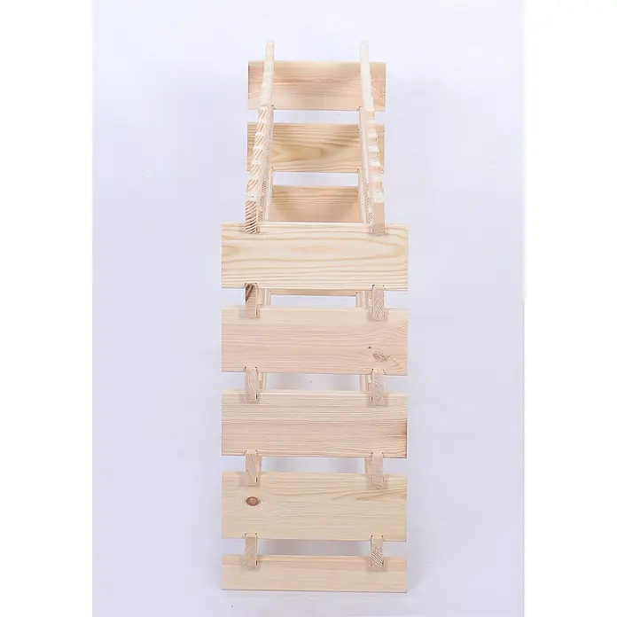 Proregal Flaschenregal Weinregal VINOTECA FLEX PRO für 60 Flaschen - L x B x H: 28 x 123 x 65 cm, Holz, Anzahl Böden: 5 Stk. - Nahaufnahme eines Weinregals aus hellem Holz, das durchdacht konstruiert wurde, um Weinflaschen sicher und stilvoll aufzubewahren.