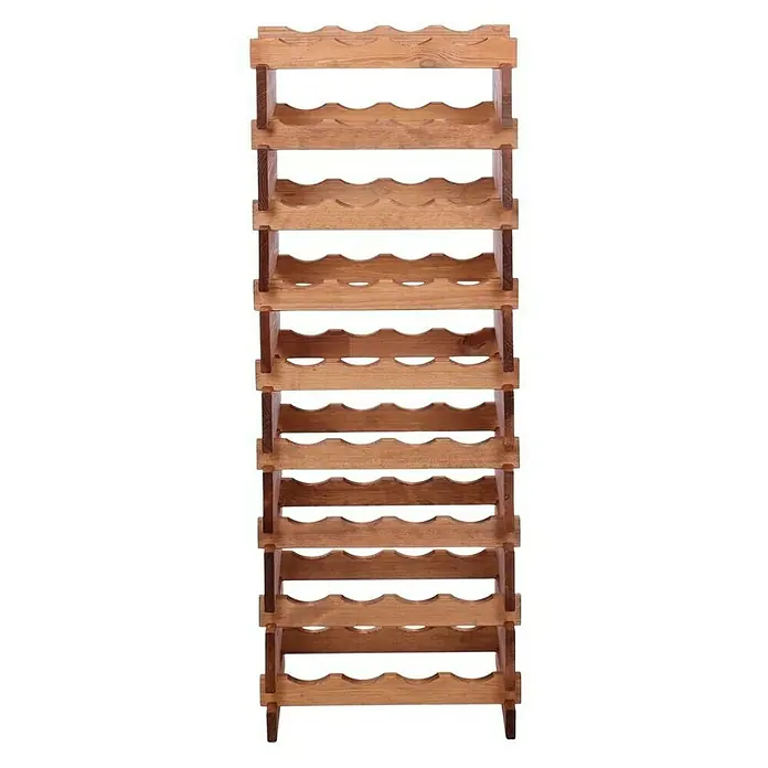 Proregal Flaschenregal Weinregal VINOTECA FLEX PRO für 36 Flaschen - L x B x H: 28 x 46 x 121 cm, Holz, Anzahl Böden: 9 Stk. - Ansicht eines freistehenden, hölzernen Weinregals mit mehreren Ebenen zur Lagerung von Weinflaschen. Das Regal ist unbehandelt und rustikal.