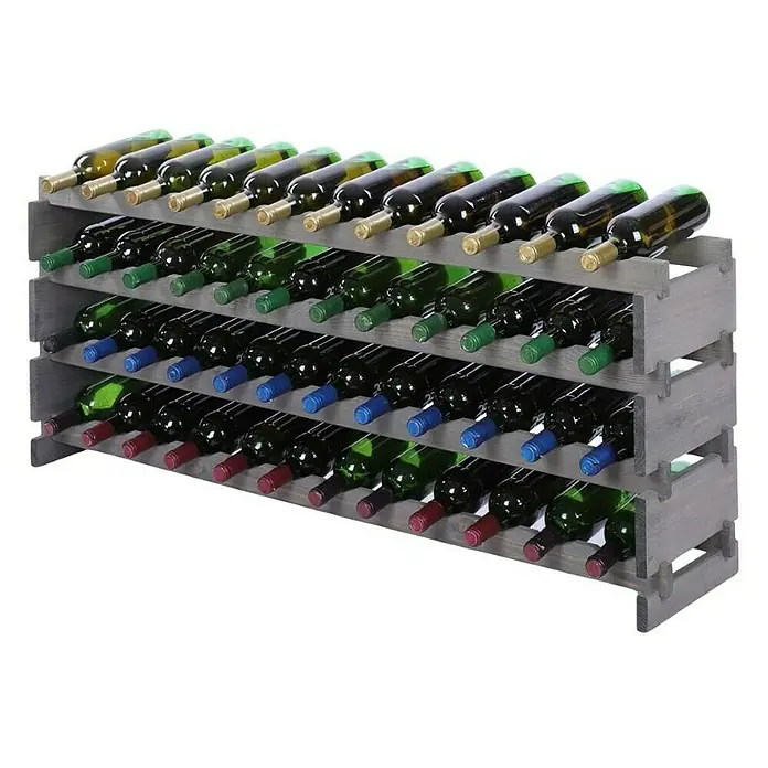 Proregal Flaschenregal Weinregal VINOTECA FLEX PRO für 48 Flaschen - L x B x H: 28 x 123 x 51 cm, Holz, Anzahl Böden: 4 Stk. - Weinregal aus Holz mit gefüllten Weinflaschen. Das Weinregal bietet Platz für mehrere Flaschen und besteht aus robustem, grauem Holz.