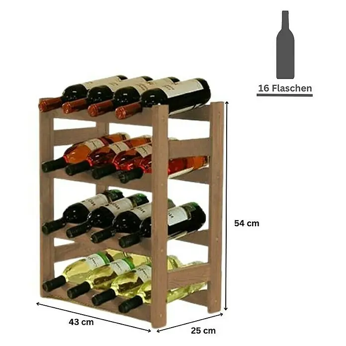 Proregal Flaschenregal Weinregal PINOTWINE für 16 Flaschen - L x B x H: 25 x 43 x 54 cm, Holz - Weinregal aus Holz für 16 Flaschen mit den Maßen 43 x 25 x 54 cm. Ideal für die stilvolle Lagerung von Weinen.