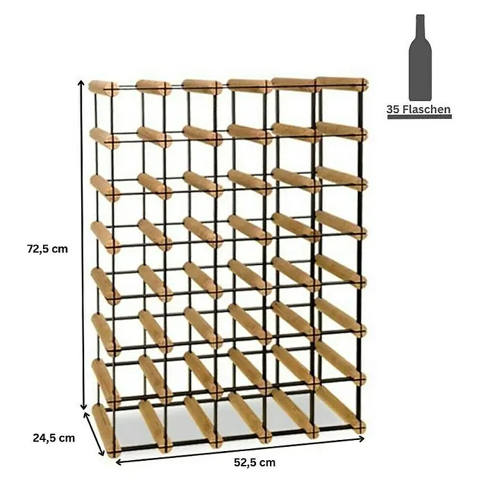 Proregal Flaschenregal Modulares Weinregal VINOTECA MOD METAL für 5x7 Flaschen - Holz - Bild eines Weinregals aus Metall und Holz für 35 Flaschen mit Maßangaben.