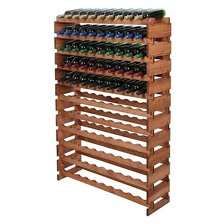 Weinregal VINOTECA FLEX PRO | HxBxT 149x103x28 | 110 Flaschen auf 11 Ebene | Massives Kiefernholz | Braun geölt