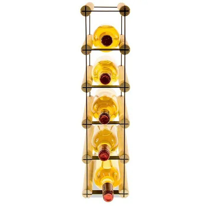 Proregal Flaschenregal Modulares Weinregal VINOTECA MOD METAL für 1x5 Flaschen - L x B x H: 24,5 x 12,5 x 52,5 cm, Holz - Weinregal aus Holz mit gelben Weinflaschen für stilvolle Weinlagerung.
