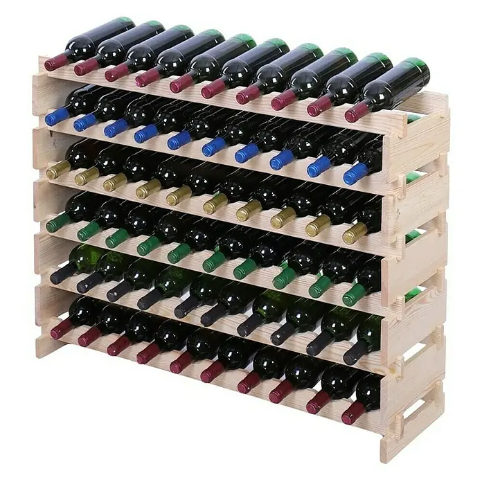 Proregal Flaschenregal Weinregal VINOTECA FLEX PRO für 60 Flaschen - L x B x H: 28 x 103 x 79 cm, Holz, Anzahl Böden: 6 Stk. - Holzweinregal mit mehreren Reihen gefüllt mit Weinflaschen in verschiedenen Farben. Praktische Aufbewahrungslösung.