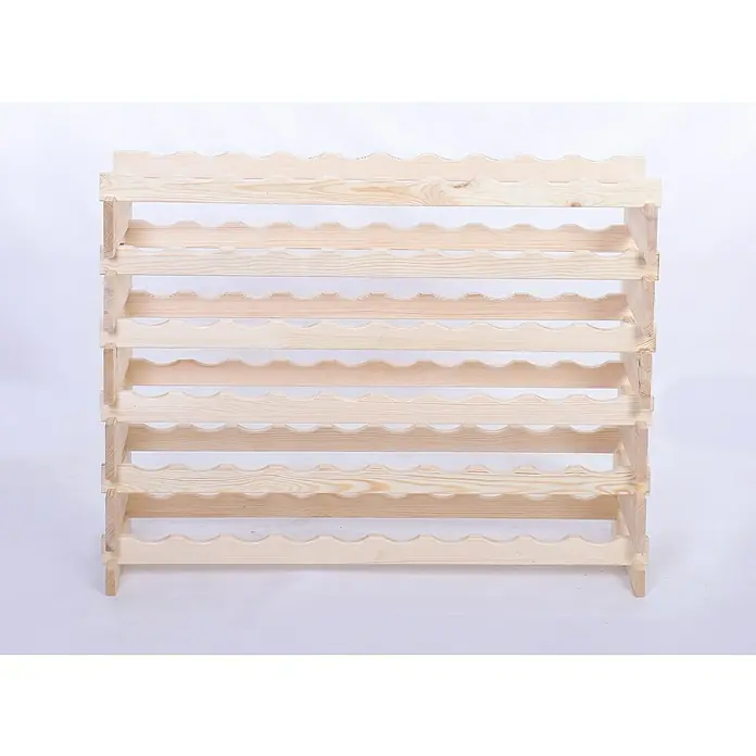 Proregal Flaschenregal Weinregal VINOTECA FLEX PRO für 60 Flaschen - L x B x H: 28 x 103 x 79 cm, Holz, Anzahl Böden: 6 Stk. - Ein unbehandeltes Kiefernholz-Weinregal mit mehreren Reihen zur Aufbewahrung von Weinflaschen. Das Regal steht vor einem neutralen Hintergrund.