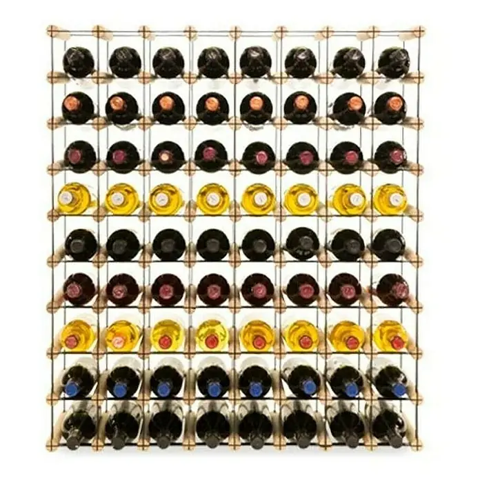 Proregal Flaschenregal Modulares Weinregal VINOTECA MOD METAL für 8x9 Flaschen - L x B x H: 24,5 x 82,5 x 92,5 cm, Holz - Voller Weinregal mit verschiedenen Weinflaschen, die in einem Holzregal ordentlich aufgereiht sind. Ideal für Weinliebhaber.