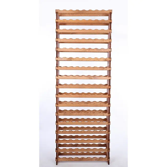 Proregal Flaschenregal Weinregal VINOTECA FLEX PRO für 136 Flaschen - L x B x H: 28 x 84 x 233 cm, Holz, Anzahl Böden: 17 Stk. - Ein hölzernes Weinregal mit mehreren Ablagen zur Aufbewahrung von Weinflaschen. Das Regal ist aus hellem Holz gefertigt und steht vor einem weißen Hintergrund.