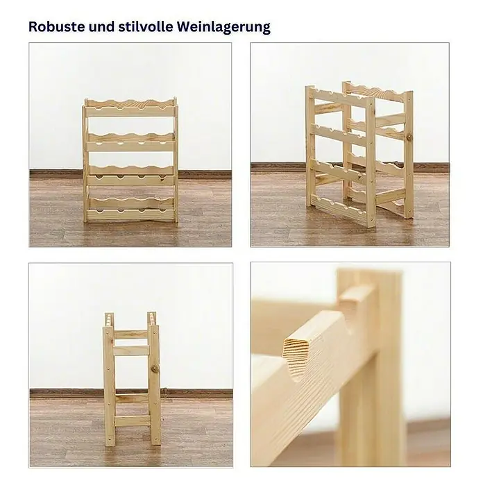 Proregal Flaschenregal Weinregal PINOTWINE für 16 Flaschen - L x B x H: 25 x 43 x 54 cm, Holz - Robuste Weinregal-Bilder, zeigen die Bauweise und die Holzstruktur. Die Weinlagerung ist robust und stilvoll.