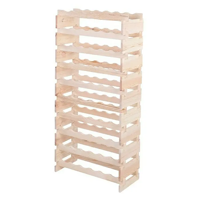 Proregal Flaschenregal Weinregal VINOTECA FLEX PRO für 60 Flaschen - Holz, Anzahl Böden: 10 Stk. - Dieses Bild zeigt ein helles, hölzernes Weinregal mit mehreren Etagen, das zur stilvollen Lagerung von Weinflaschen konzipiert ist.