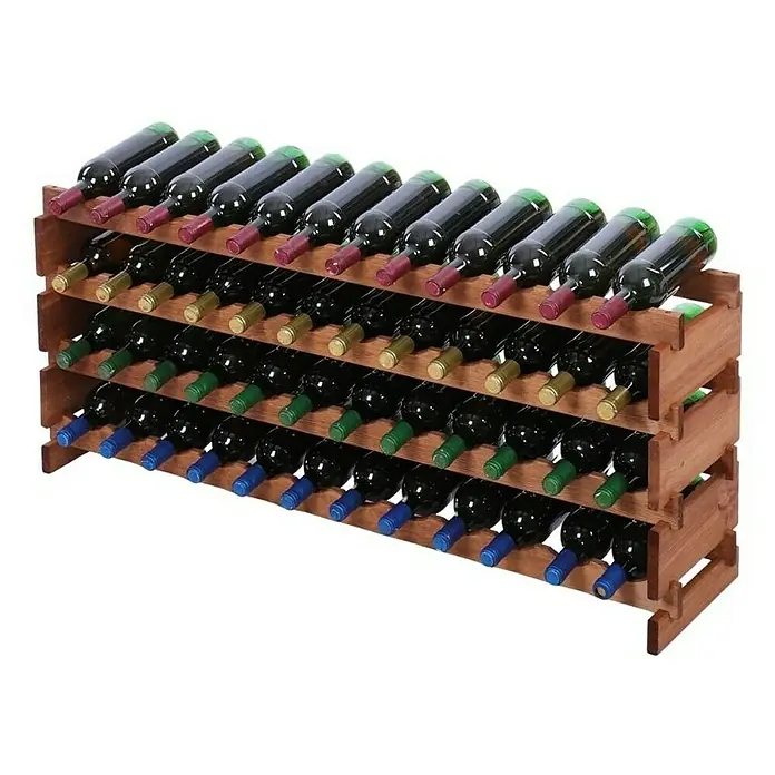 Proregal Flaschenregal Weinregal VINOTECA FLEX PRO für 48 Flaschen - L x B x H: 28 x 123 x 51 cm, Holz, Anzahl Böden: 4 Stk. - Holzregal gefüllt mit Weinflaschen, die mit farbigen Verschlüssen gekennzeichnet sind.
